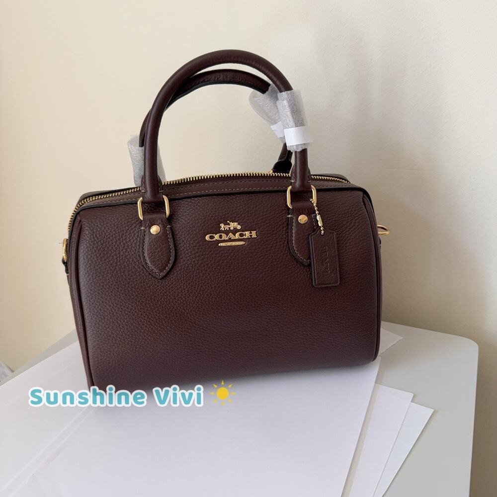 NWT Coach CV962 Rowan Satchel Bag Silver/Maple leather (Medium Size)